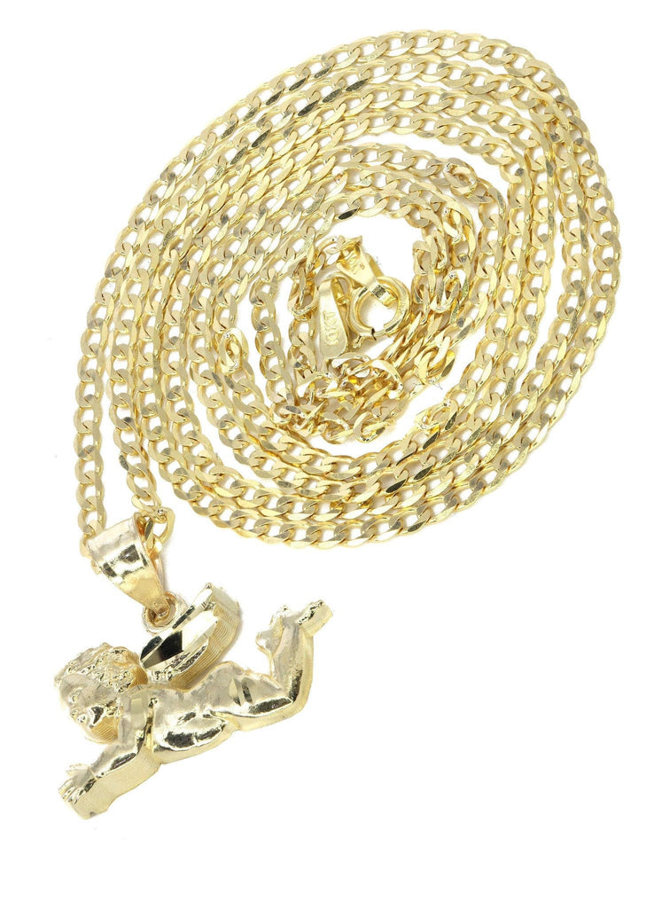 10K Yellow Gold Cuban Chain & Cupid Pendant | Appx. 4.5 Grams chain & pendant FROST NYC 