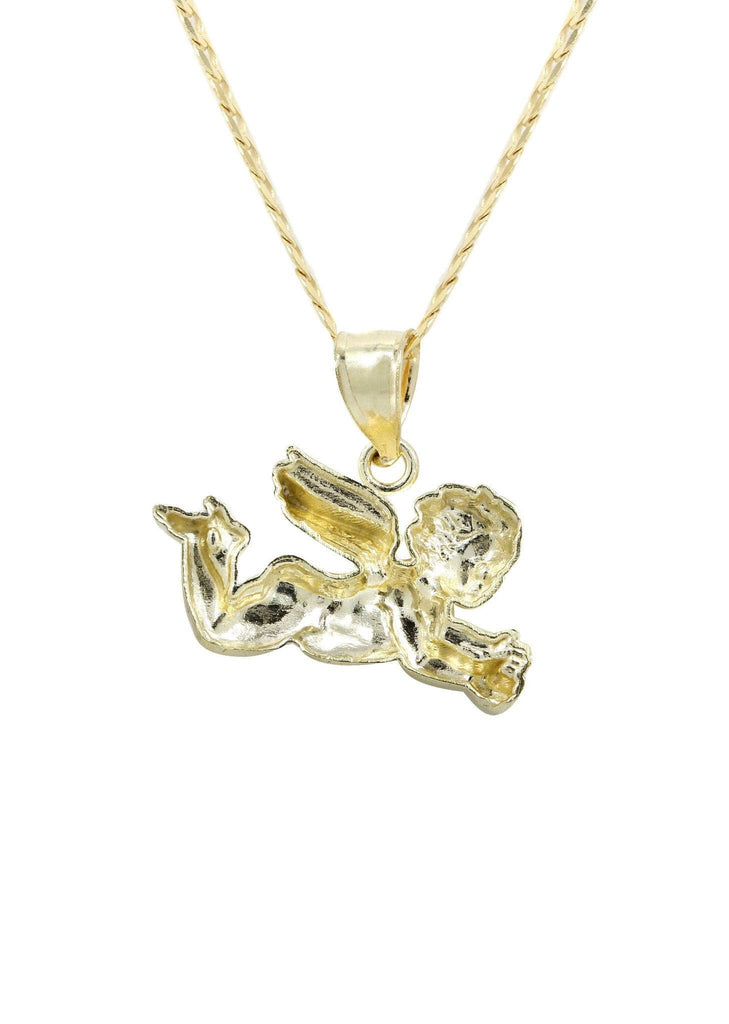 10K Yellow Gold Cuban Chain & Cupid Pendant | Appx. 4.5 Grams chain & pendant FROST NYC 