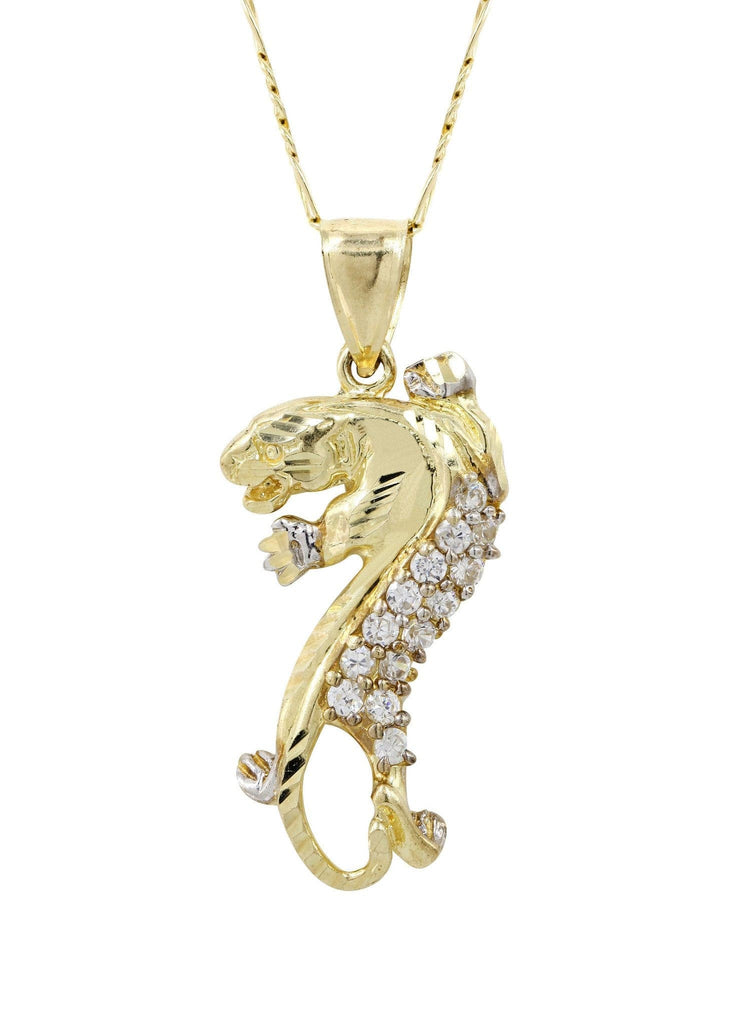 10K Yellow Gold Figaro Chain & Cz Tiger Pendant | Appx. 12 Grams chain & pendant FROST NYC 