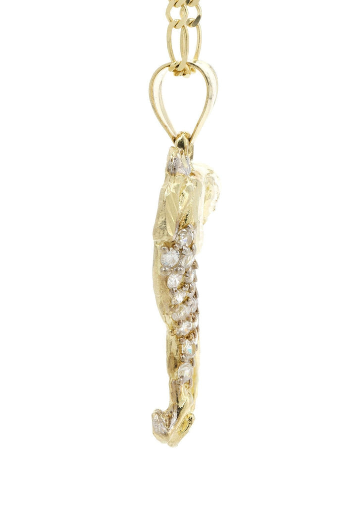 10K Yellow Gold Figaro Chain & Cz Tiger Pendant | Appx. 12 Grams chain & pendant FROST NYC 