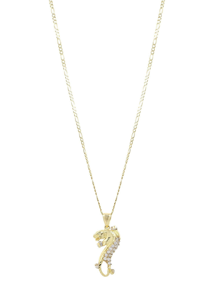 10K Yellow Gold Figaro Chain & Cz Tiger Pendant | Appx. 12 Grams chain & pendant FROST NYC 