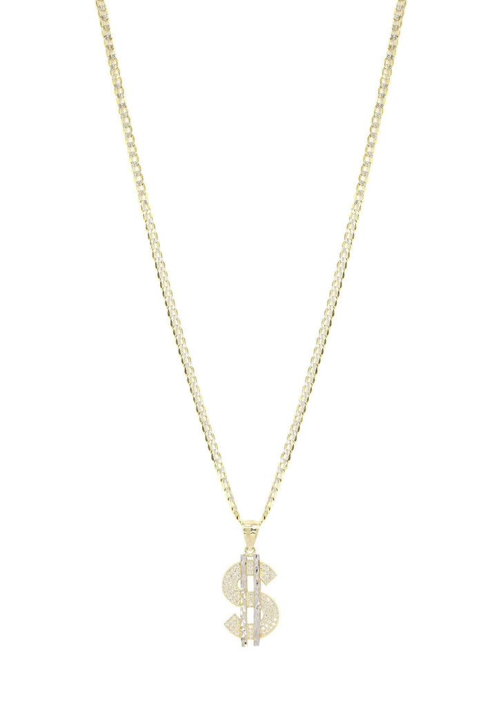 10K Yellow Gold Pave Cuban & Cz Dollar Pedant | Appx. 8.7 Grams chain & pendant FROST NYC 