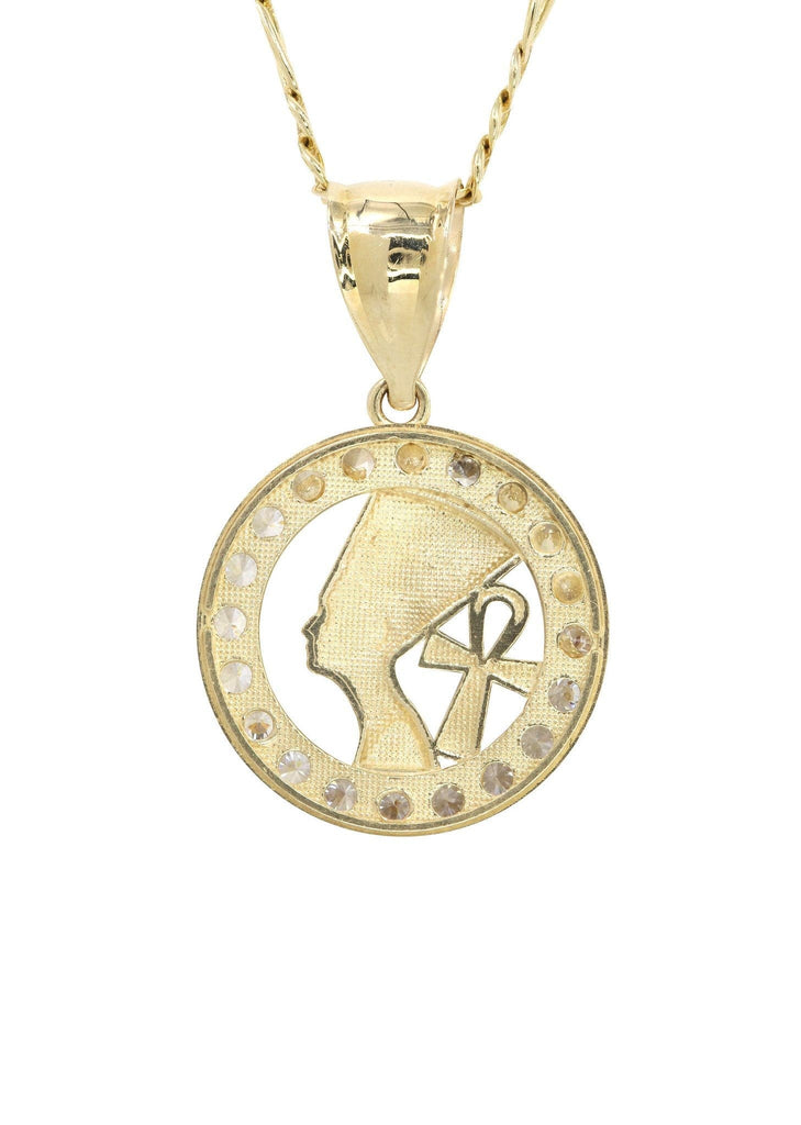 10K Yellow Gold Figaro Chain & Cz Pharoah Pendant | Appx. 10.2 Grams chain & pendant FROST NYC 