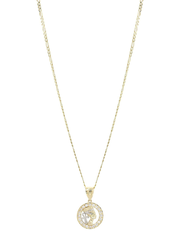 10K Yellow Gold Figaro Chain & Cz Pharoah Pendant | Appx. 10.2 Grams chain & pendant FROST NYC 