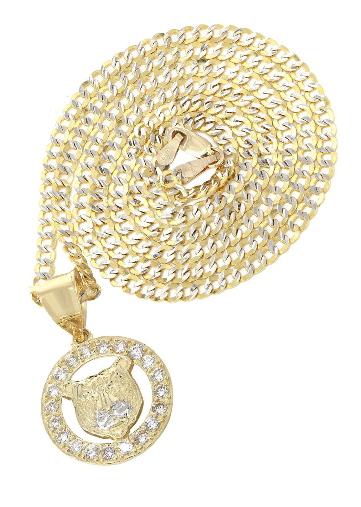 10K Yellow Gold Pave Cuban & Cz Bear Pendant | Appx. 9.4 Grams chain & pendant FROST NYC 