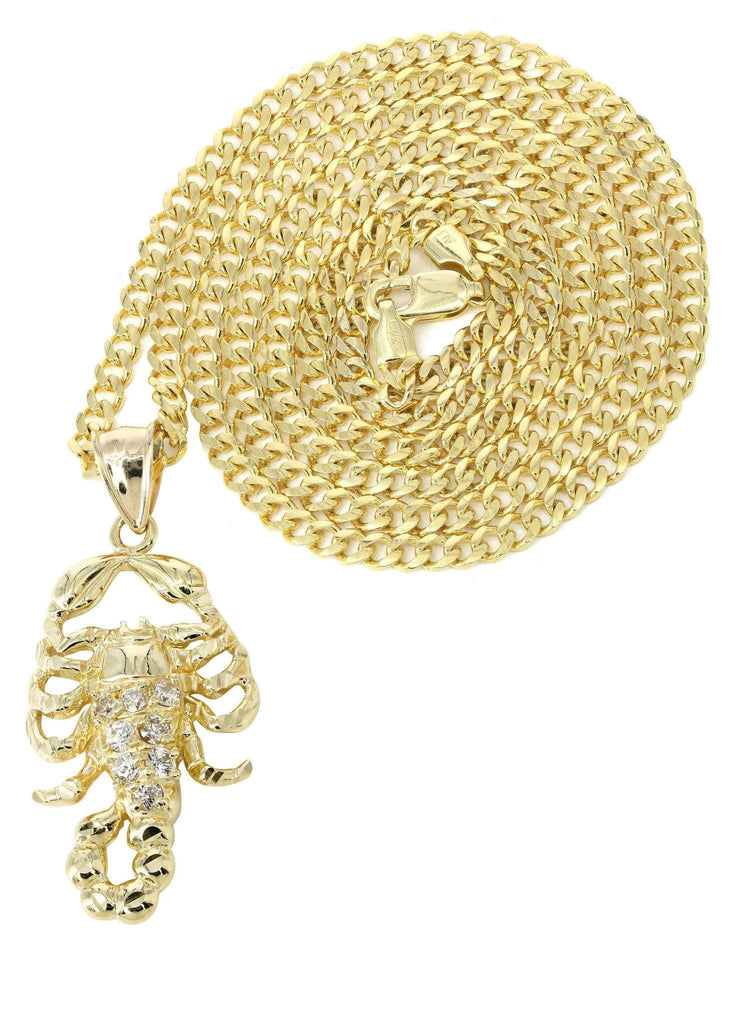 10K Yellow Gold Cuban Chain & Cz Scorpio Pendant | Appx. 17.2 Grams chain & pendant FROST NYC 