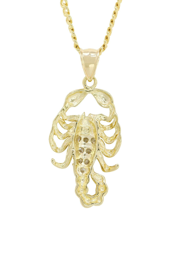 10K Yellow Gold Cuban Chain & Cz Scorpio Pendant | Appx. 17.2 Grams chain & pendant FROST NYC 