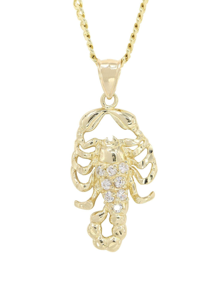 10K Yellow Gold Cuban Chain & Cz Scorpio Pendant | Appx. 17.2 Grams chain & pendant FROST NYC 