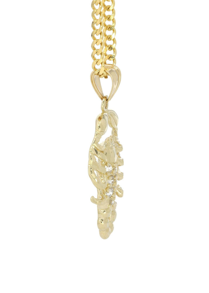 10K Yellow Gold Cuban Chain & Cz Scorpio Pendant | Appx. 17.2 Grams chain & pendant FROST NYC 