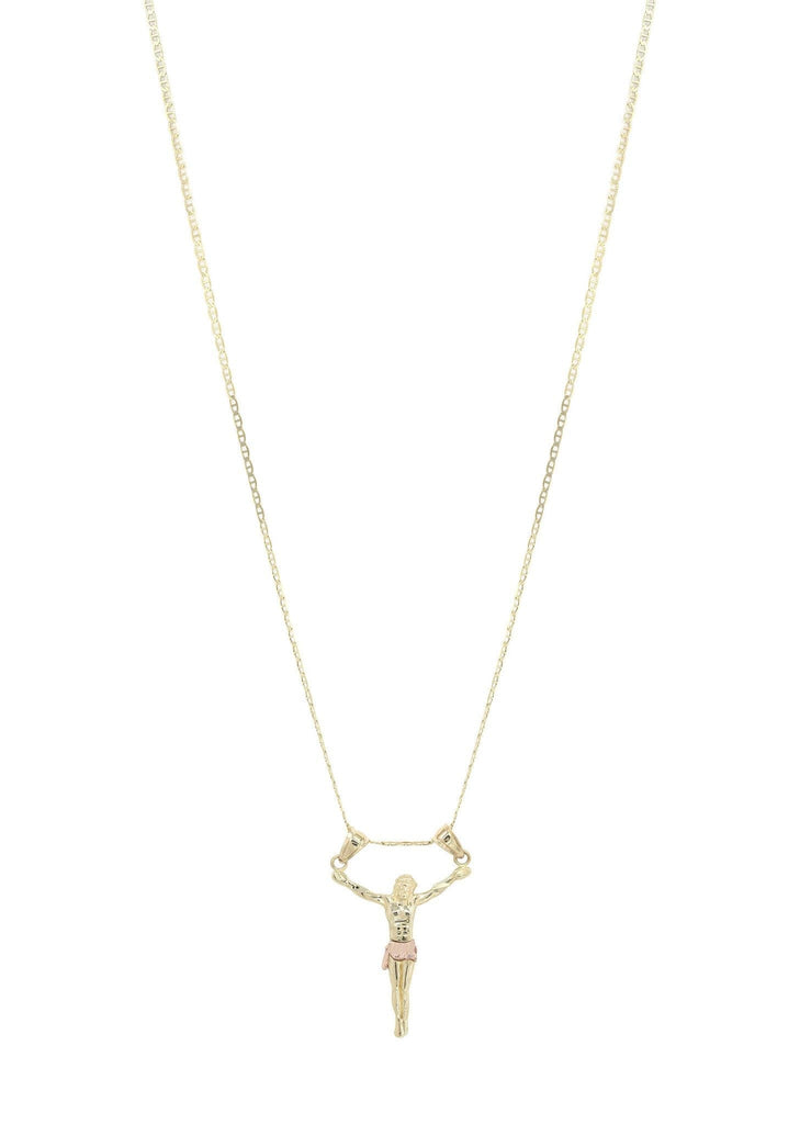 10K Yellow Gold Mariner Chain & Gold Cross Necklace | Appx. 3.5 Grams chain & pendant FROST NYC 