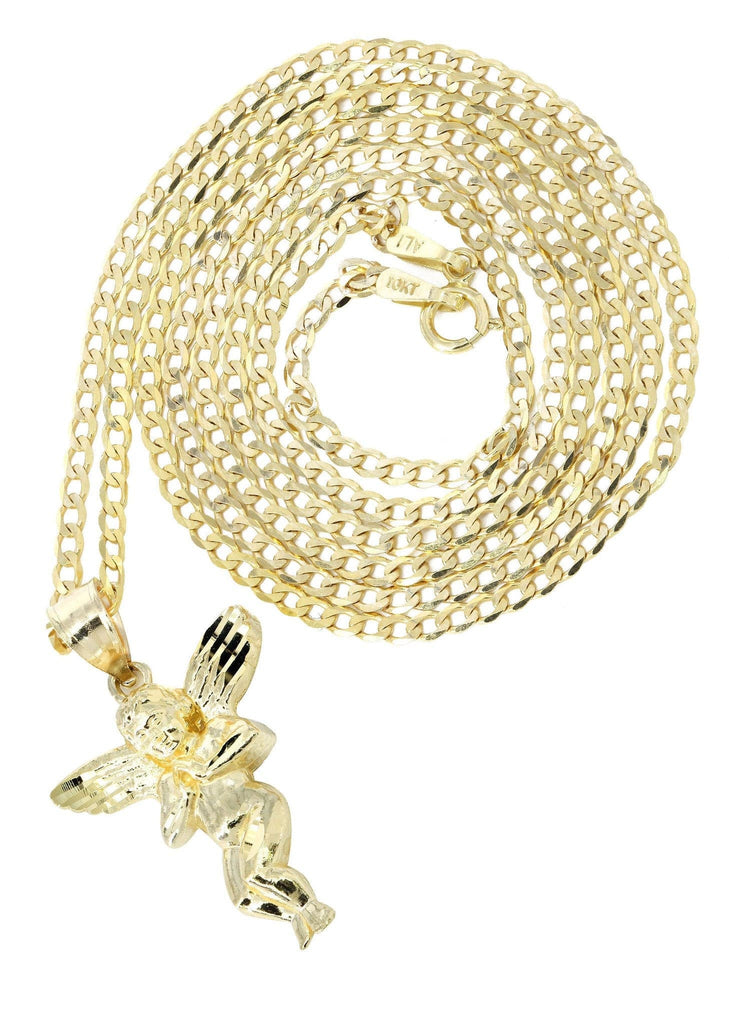 10K Yellow Gold Cuban Chain & Angel Pendant | Appx. 4.3 Grams chain & pendant FROST NYC 