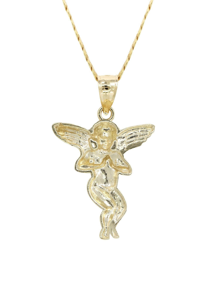 10K Yellow Gold Cuban Chain & Angel Pendant | Appx. 4.3 Grams chain & pendant FROST NYC 