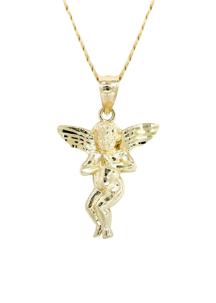 10K Yellow Gold Cuban Chain & Angel Pendant | Appx. 4.3 Grams chain & pendant FROST NYC 