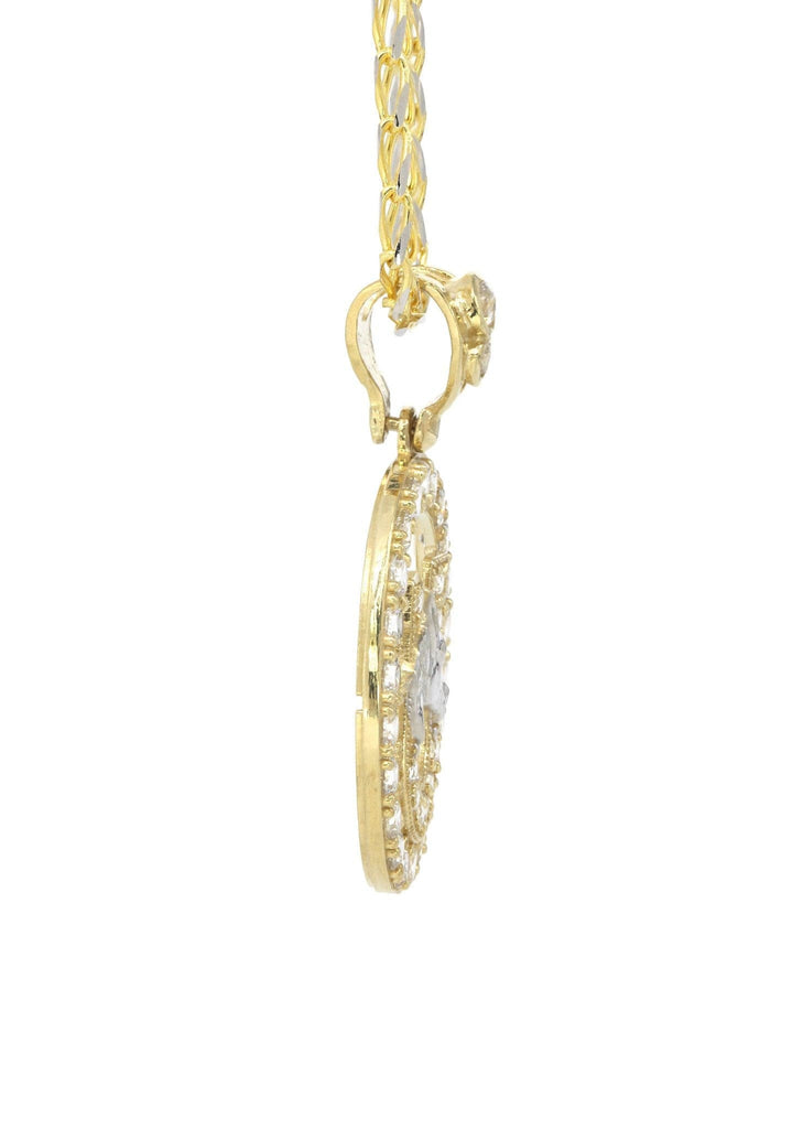 10K Yellow Gold Fancy Link Chain & Cz Horse Shoe | Appx. 12.6 Grams chain & pendant FROST NYC 