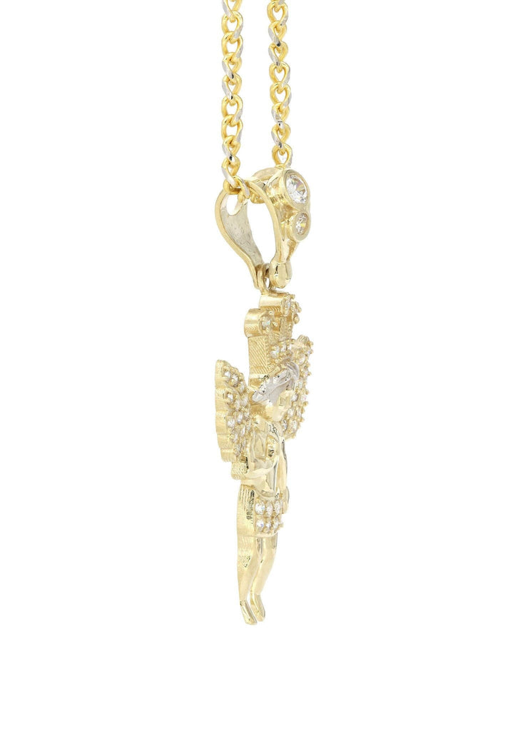 10K Yellow Gold Fancy Link Chain & Cz Angel Necklace| Appx. 10 Grams chain & pendant FROST NYC 