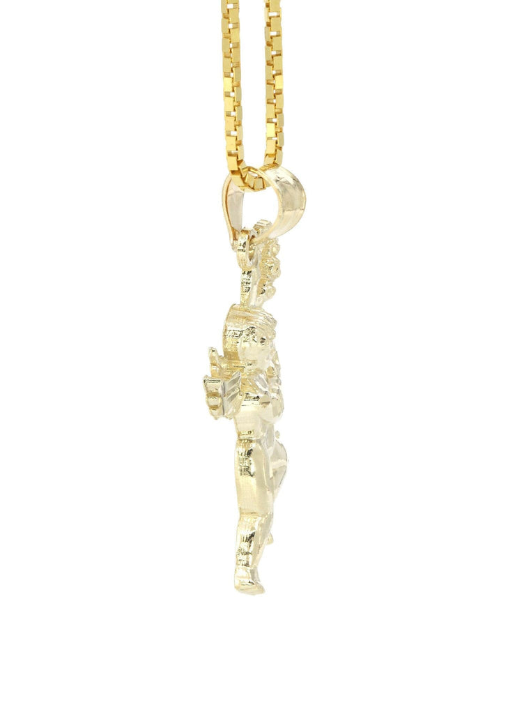 10K Yellow Gold Box Chain & Angel Pendant | Appx. 6.3 Grams chain & pendant FROST NYC 