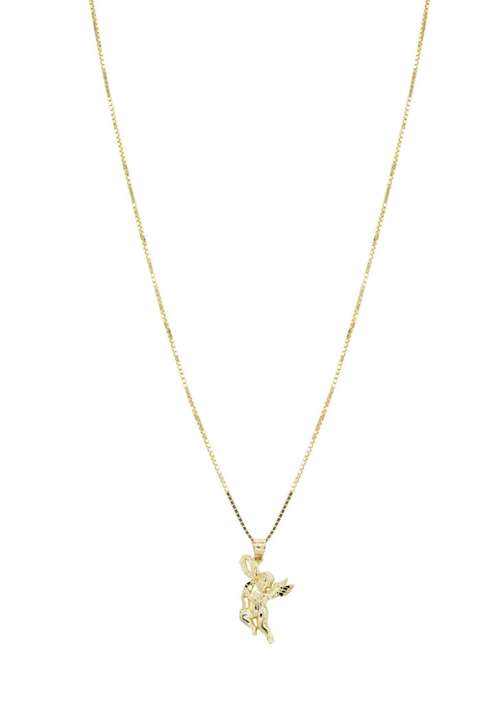 10K Yellow Gold Box Chain & Angel Pendant | Appx. 6.3 Grams chain & pendant FROST NYC 