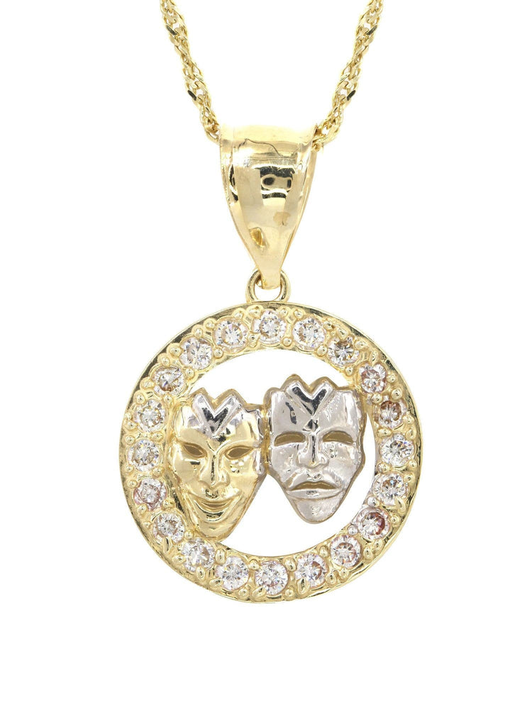 10K Yellow Gold Fancy Link Chain & Theater Pendant | Appx. 5.8 Grams chain & pendant FROST NYC 