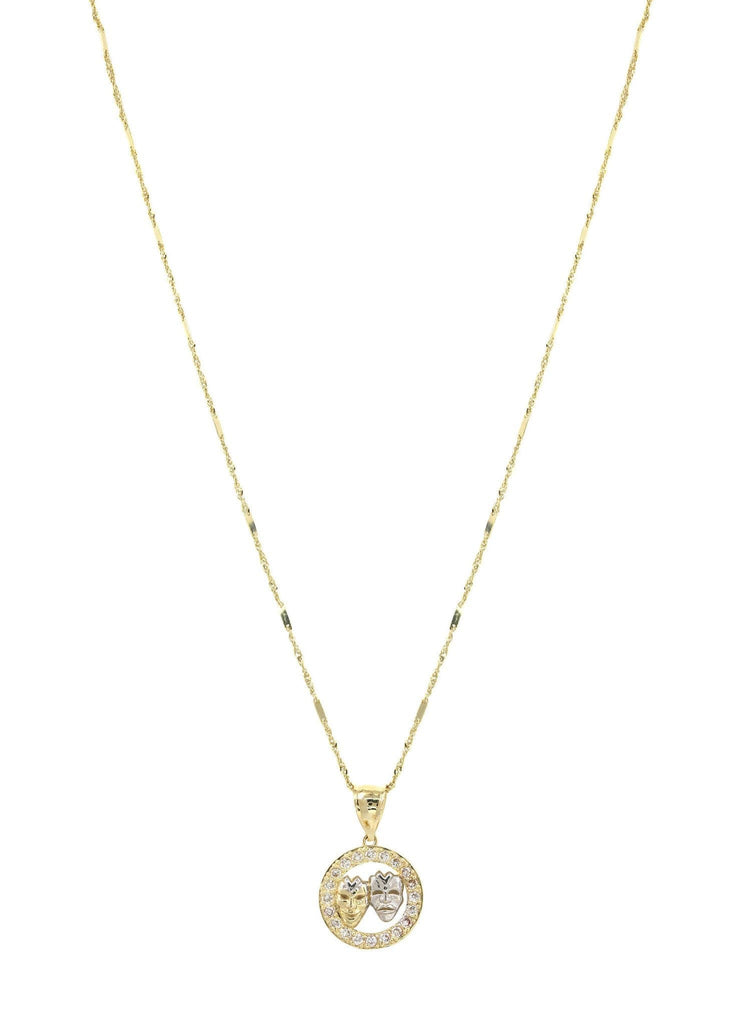 10K Yellow Gold Fancy Link Chain & Theater Pendant | Appx. 5.8 Grams chain & pendant FROST NYC 