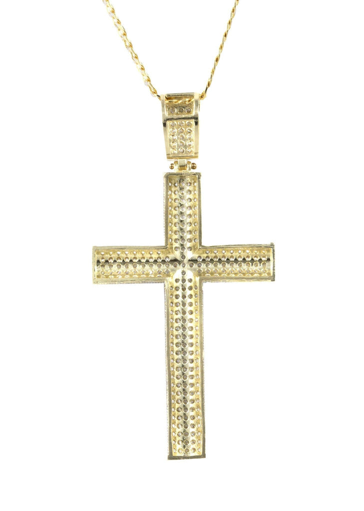 10K Yellow Gold Pave Cuban Chain & Cz Gold Cross Necklace | Appx. 13.1 Grams chain & pendant FROST NYC 