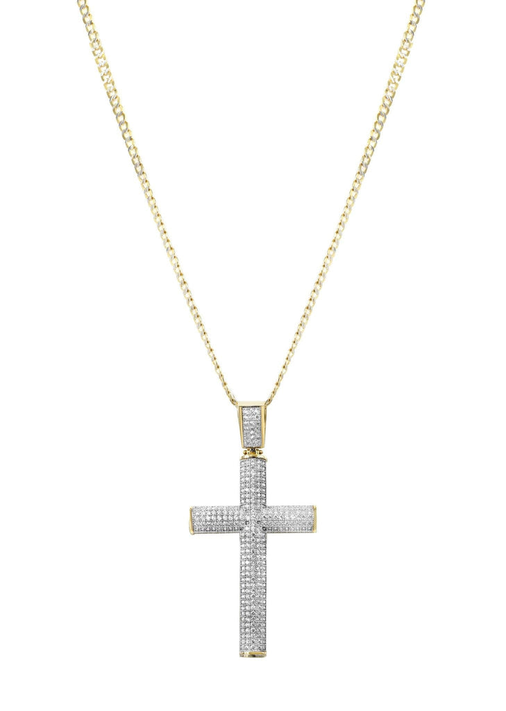 10K Yellow Gold Pave Cuban Chain & Cz Gold Cross Necklace | Appx. 13.1 Grams chain & pendant FROST NYC 