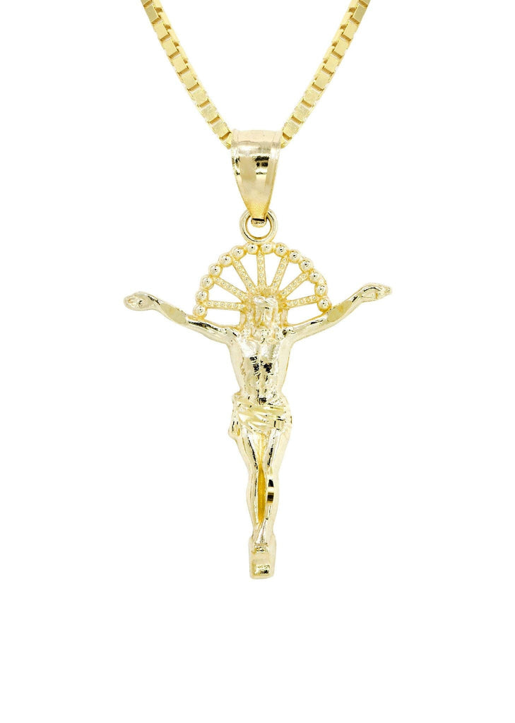 10K Yellow Gold Box Chain & Cz Gold Cross Necklace | Appx. 5.3 Grams chain & pendant FROST NYC 