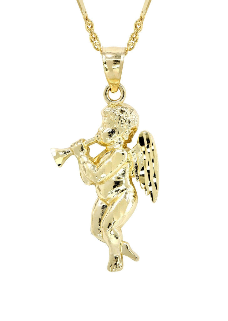 10K Yellow Gold Fancy Link Chain & Angel Pendant | Appx. 4.8 Grams chain & pendant FROST NYC 