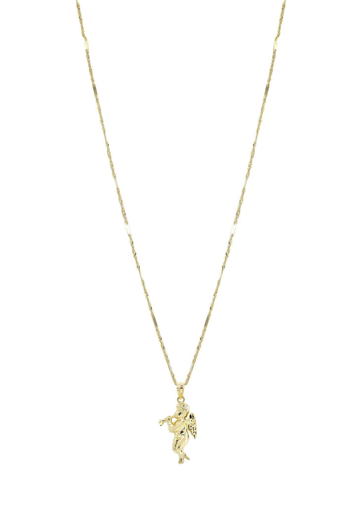 10K Yellow Gold Fancy Link Chain & Angel Pendant | Appx. 4.8 Grams chain & pendant FROST NYC 