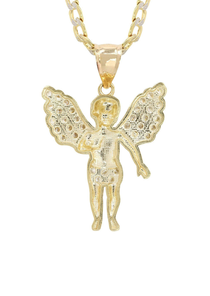 10K Yellow Gold Pave Cuban Chain & Cz Angel Pendant | Appx. 8.5 Grams chain & pendant FROST NYC 