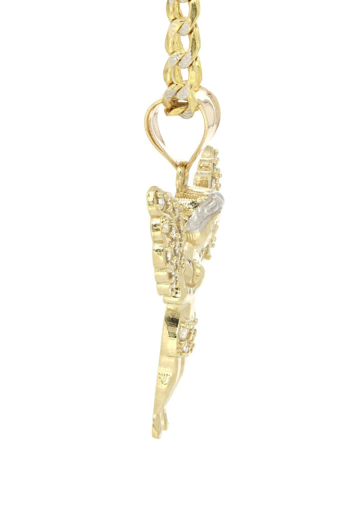 10K Yellow Gold Pave Cuban Chain & Cz Angel Pendant | Appx. 8.5 Grams chain & pendant FROST NYC 