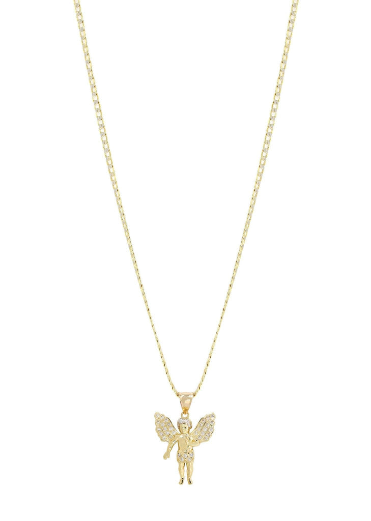 10K Yellow Gold Pave Cuban Chain & Cz Angel Pendant | Appx. 8.5 Grams chain & pendant FROST NYC 