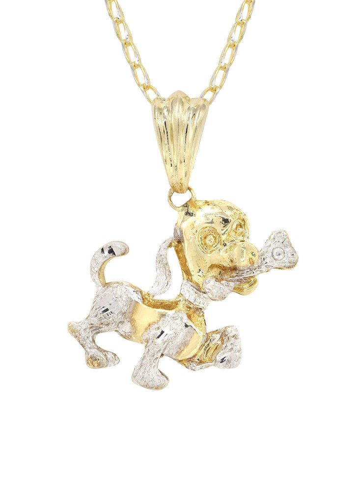 10K Yellow Gold Fancy Link Chain & Dog Pendant | Appx. 18.5 Grams chain & pendant FROST NYC 