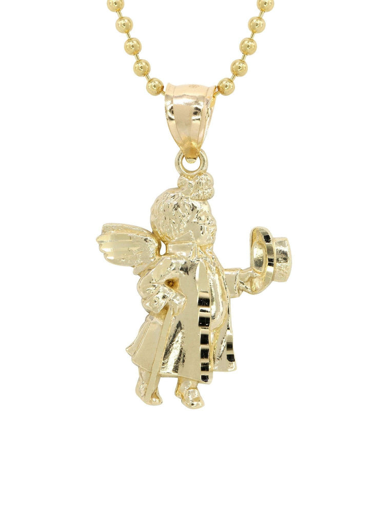 10K Yellow Gold Dog Tag Chain & Angel Pendant | Appx. 8.5 Grams chain & pendant FROST NYC 