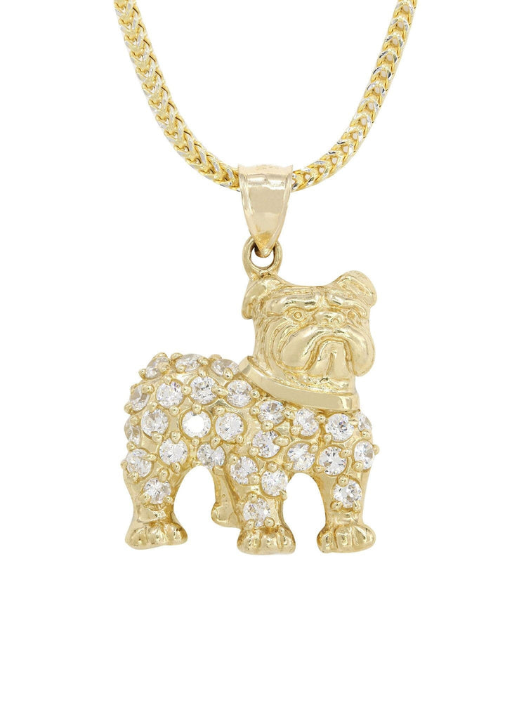 10K Yellow Gold Franco Chain & Cz Dog Pendant | Appx. 15.2 Grams chain & pendant FROST NYC 