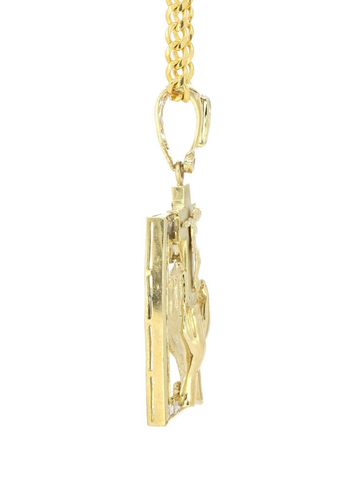 10K Yellow Gold Cuban Chain & Cz Praying Hands Pendnat | Appx. 33 Grams chain & pendant FROST NYC 