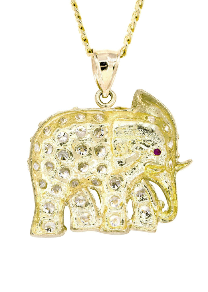 10K Yellow Gold Cuban Chain & Cz Elephant | Appx. 20.1 Grams chain & pendant FROST NYC 