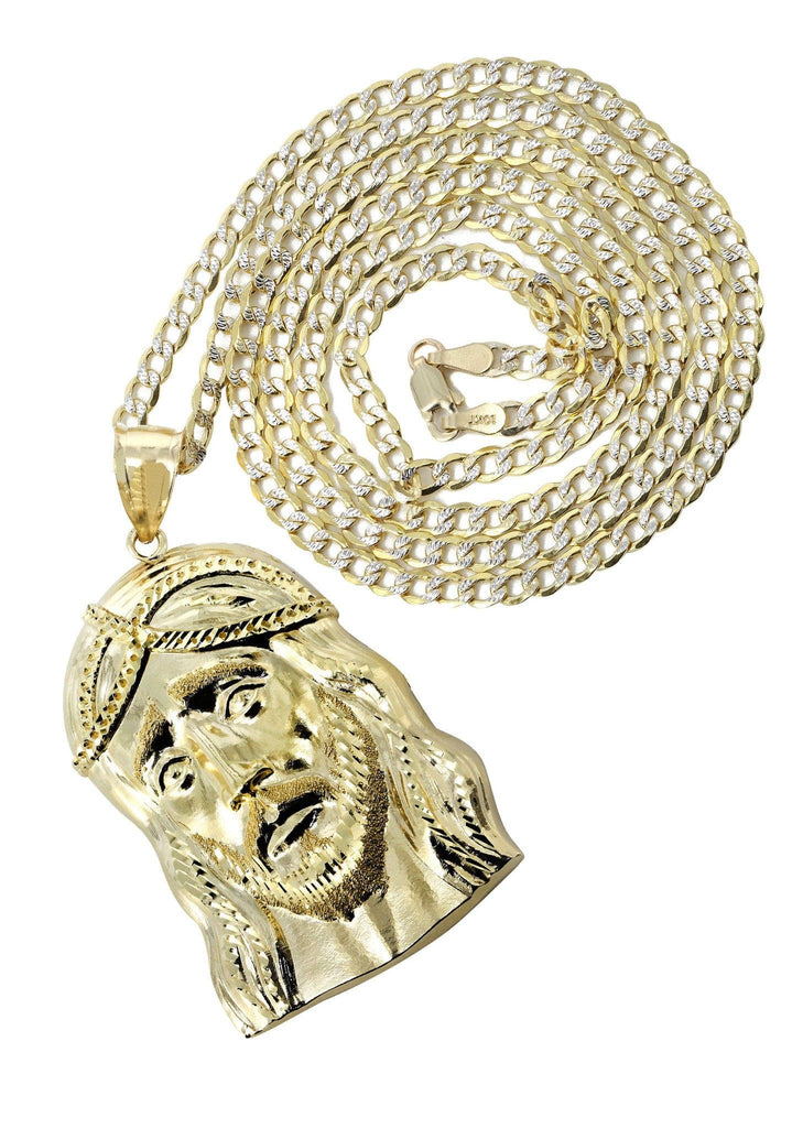 10K Yellow Gold Pave Cuban Chain & Jesus Piece Chain | Appx. 11.2 Grams chain & pendant FROST NYC 