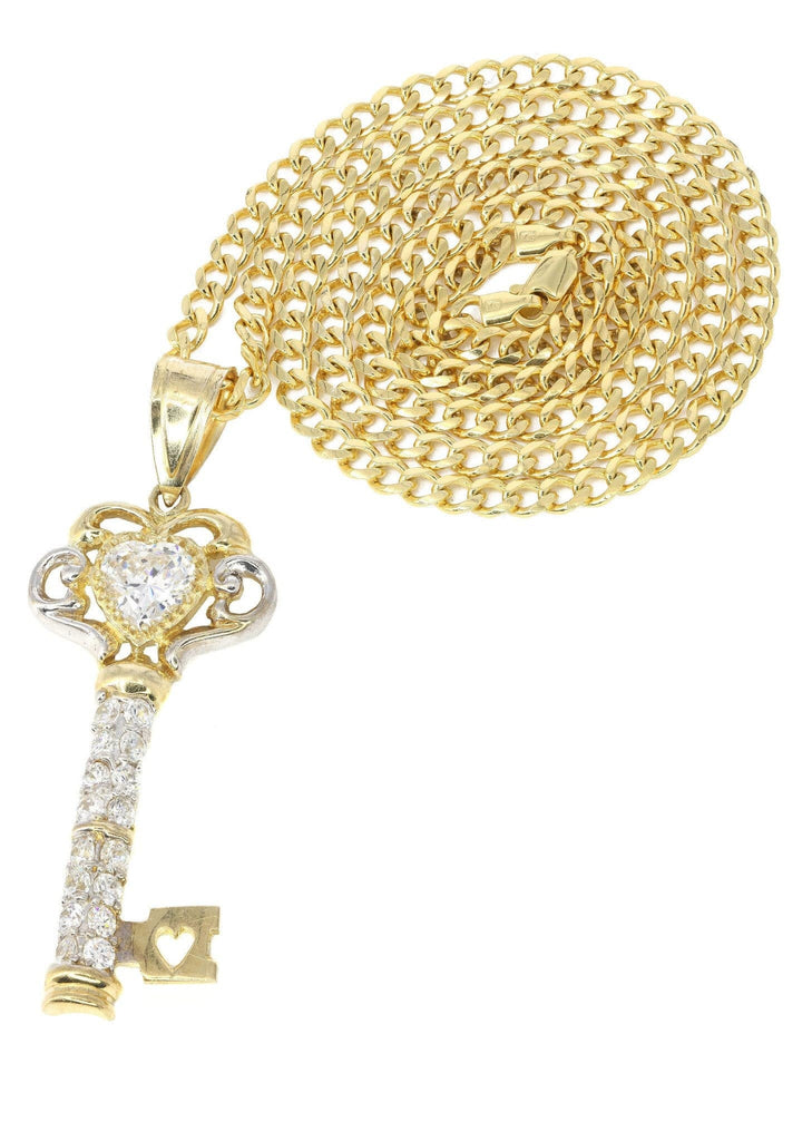 10K Yellow Gold Cuban Chain & Cz Key Pendant | Appx. 25.7 Grams chain & pendant FROST NYC 