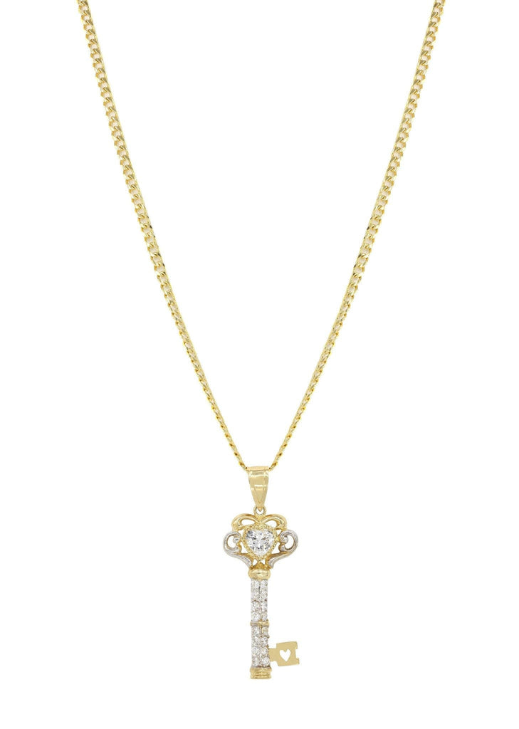 10K Yellow Gold Cuban Chain & Cz Key Pendant | Appx. 25.7 Grams chain & pendant FROST NYC 