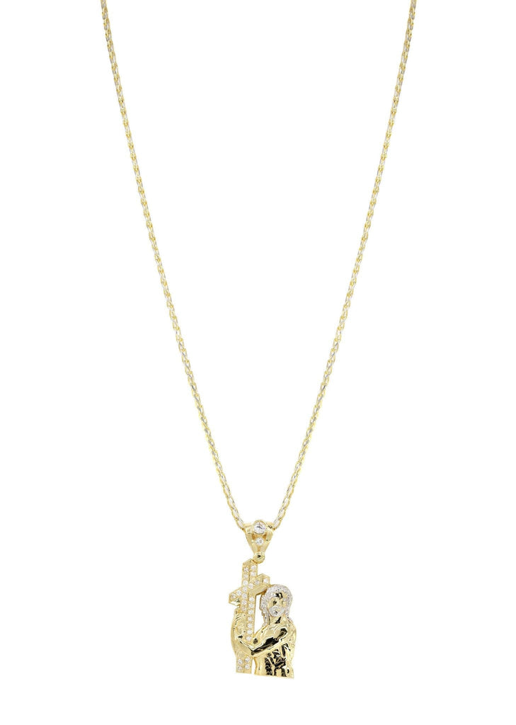 10K Yellow Gold Fancy Link Chain & Cz Jesus Piece Chain | Appx. 14.6 Grams chain & pendant FROST NYC 