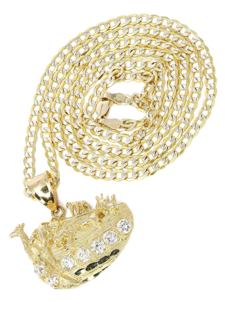 10K Yellow Gold Pave Cuban Chain & Cz Rain Deer Pendant | Appx. 10.9 Grams chain & pendant FROST NYC 