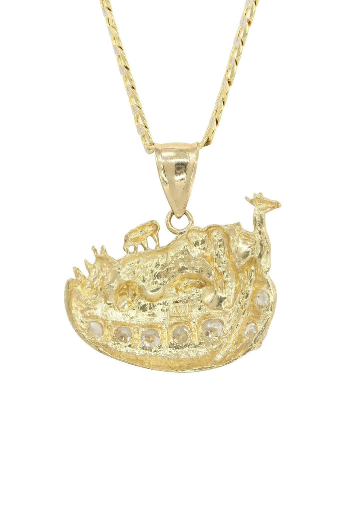 10K Yellow Gold Pave Cuban Chain & Cz Rain Deer Pendant | Appx. 10.9 Grams chain & pendant FROST NYC 