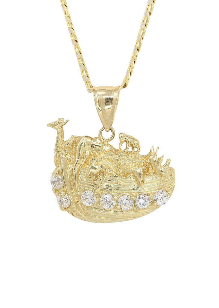 10K Yellow Gold Pave Cuban Chain & Cz Rain Deer Pendant | Appx. 10.9 Grams chain & pendant FROST NYC 