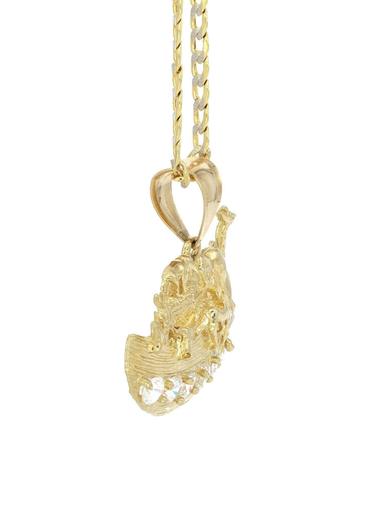 10K Yellow Gold Pave Cuban Chain & Cz Rain Deer Pendant | Appx. 10.9 Grams chain & pendant FROST NYC 