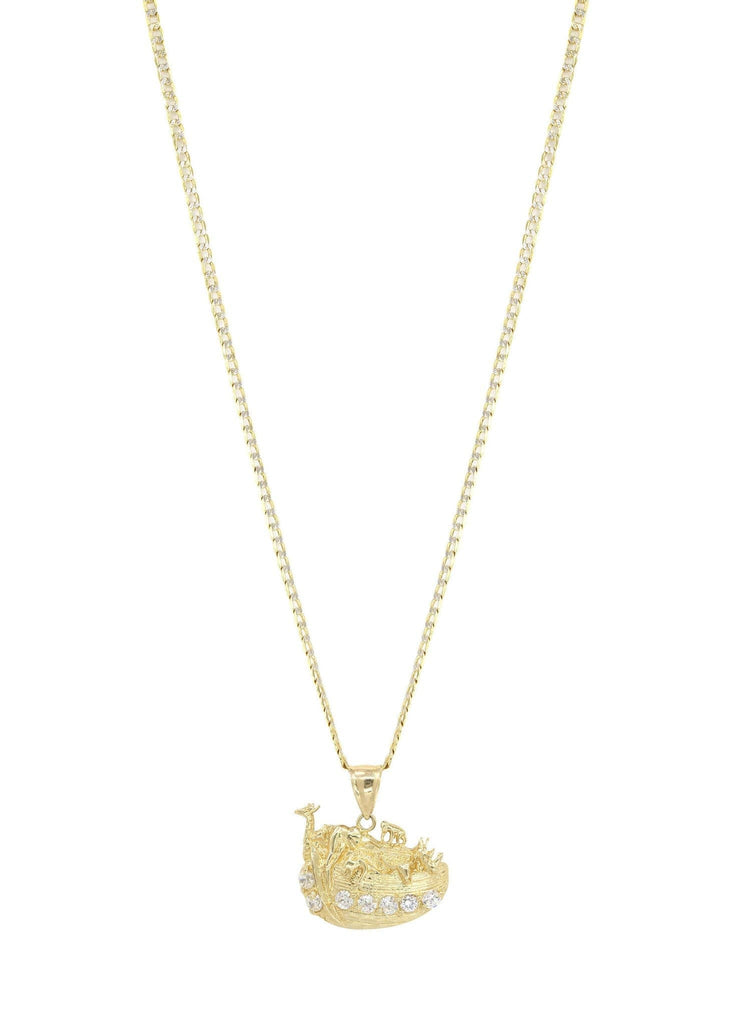 10K Yellow Gold Pave Cuban Chain & Cz Rain Deer Pendant | Appx. 10.9 Grams chain & pendant FROST NYC 