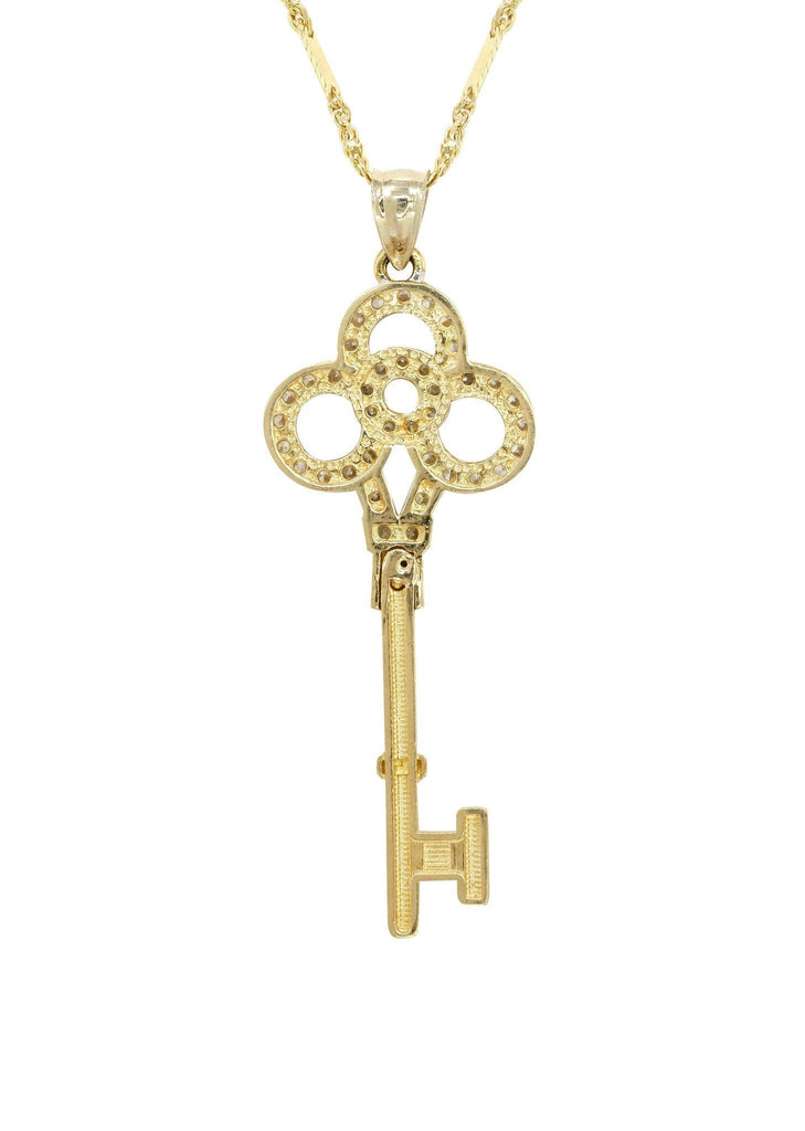 10K Yellow Gold Fancy Link Chain & Cz Key Pendant | Appx. 5.2 Grams chain & pendant FROST NYC 