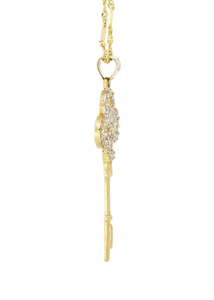 10K Yellow Gold Fancy Link Chain & Cz Key Pendant | Appx. 5.2 Grams chain & pendant FROST NYC 