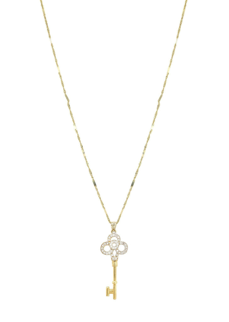 10K Yellow Gold Fancy Link Chain & Cz Key Pendant | Appx. 5.2 Grams chain & pendant FROST NYC 