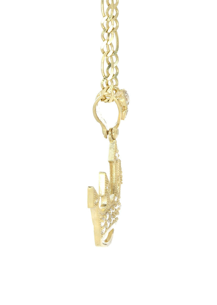 10K Yellow Gold Figaro Chain & Cz Crown Pendant | Appx. 8.2 Grams chain & pendant FROST NYC 