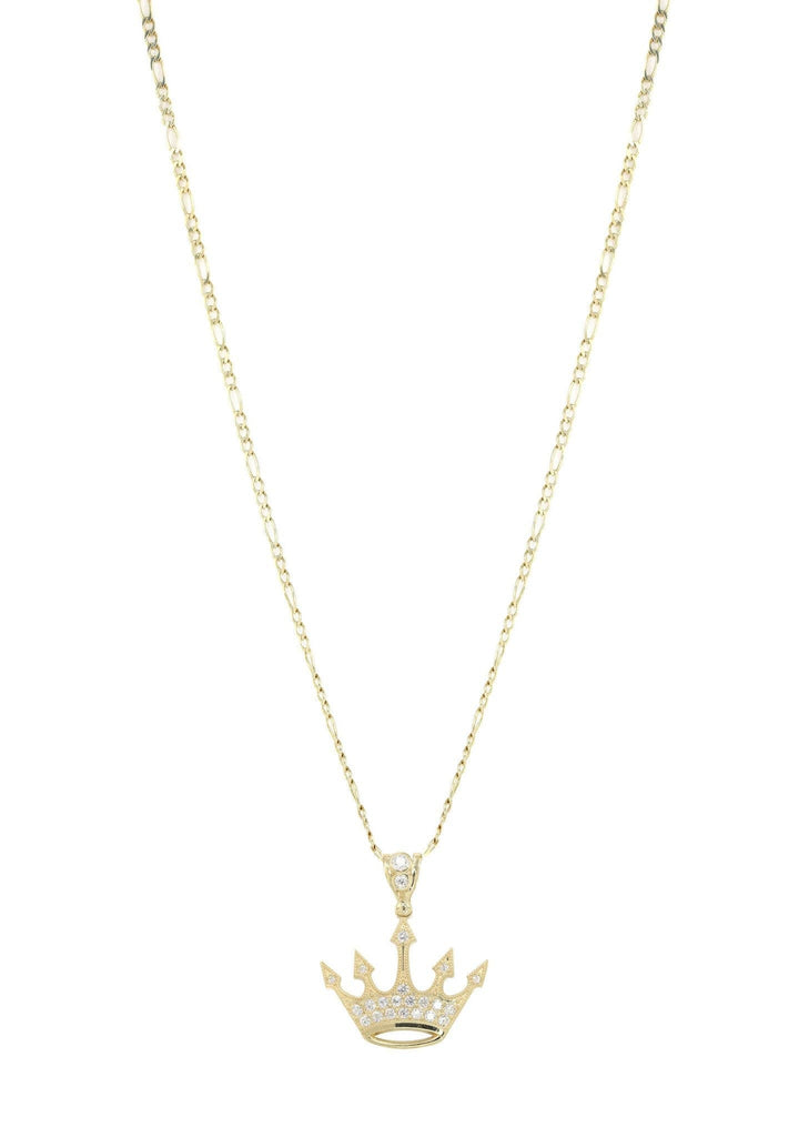 10K Yellow Gold Figaro Chain & Cz Crown Pendant | Appx. 8.2 Grams chain & pendant FROST NYC 